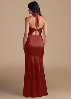 Azazie Emeria Bridesmaid Dresses Terracotta Sheath Side Slit Metallic Satin Dress image2