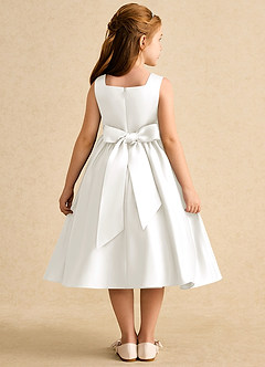 Azazie Peaches Flower Girl Dresses Ivory A-Line Bow Matte Satin Dress image2