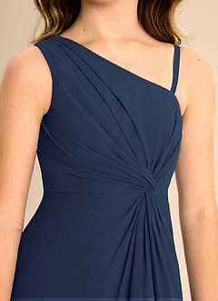 Azazie Brooke Junior Dark Navy A-Line Side Slit Chiffon Dress image7