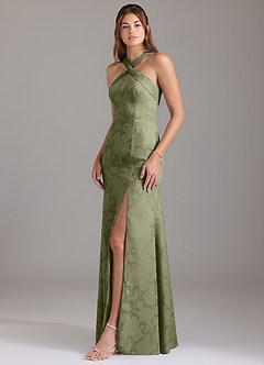 Azazie Rue Bridesmaid Dresses Pistachio A-Line Pleated Floral Burnout Dress image3