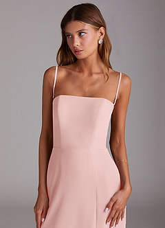 Azazie Wren Vestidos de damas de honor Vestido de Rosa Empolvado de Gasa de Corte en A Convertible con Corte Lateral image6