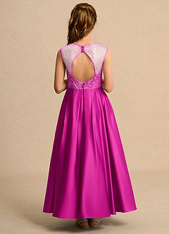 Azazie Candy Girl Flower Girl Dresses Fuchsia Ball-Gown Bow Matte Satin Dress image3