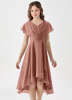 Azazie Graciela Junior Cedar Rose A-Line Pleated Chiffon Dress image3