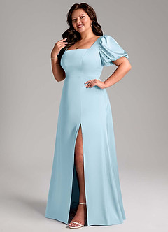 Azazie Fyona Bridesmaid Dresses Sky Blue A-Line Pleated Stretch Satin Dress image12