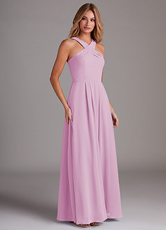 Azazie Dixie Bridesmaid Dresses Candy Pink A-Line Halter Pleated Chiffon Dress image4