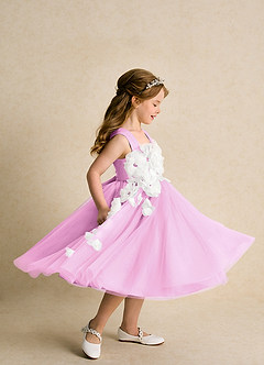 Azazie Dovey Flower Girl Dresses Candy Pink Ball-Gown Bow Tulle Dress image5