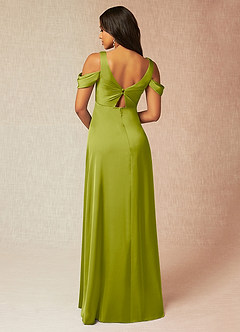 Azazie Rhea Robes de demoiselle d'honneur de maternité Robe Trapèze Épaule nue plissée Longueur ras du sol Satin extensible image2