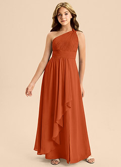 Azazie Skye Junior Burnt Orange A-Line Pleated Chiffon Dress image4