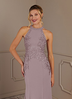 Azazie Tyra vestidos de madre de la novia Vestido de Malva Vintage de Crepé elástico de Sirena con Encaje Halter image5