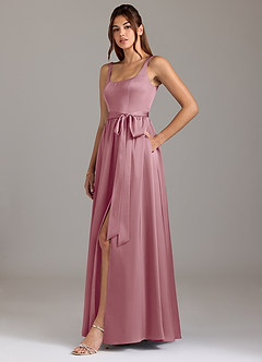 Azazie Elliott Bridesmaid Dresses Vintage Mauve A-Line with Pockets Stretch Satin Dress image4