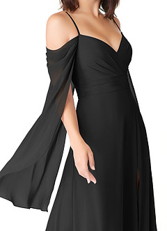 Azazie Cienna Bridesmaid Dresses Black A-Line Off the Shoulder Chiffon Dress image6
