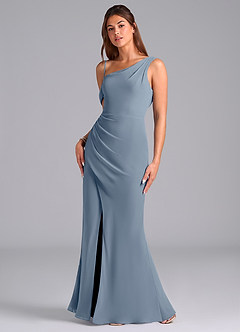 Azazie Madelyn Brudtärnklänningar Klä av Sjöjungfru i Chiffong Ena axeln Skymning Konvertibel image5