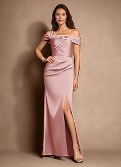 Azazie Altonia Kleider für die Brautmutter Meerjungfrau-Linie Schulterfrei Stretch-Satin Kleid Puderrosa image1