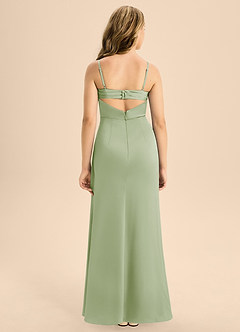 Azazie Renna Junior Dusty Sage A-Line Pleated Stretch Satin Dress image2