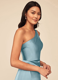 Azazie Maron Brautjungfernkleider A-Linie Eine Schulter Stretch-Satin Kleid Stimmungsvolles Blau image5