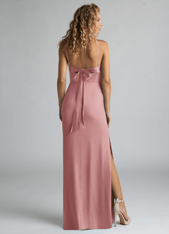 Azazie Mai Robes de demoiselle d'honneur Robe Fourreau en Satin extensible Plissée Rose Poussiéreuse image2