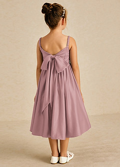 Azazie Midge Blumenmädchenkleider A-Linie Schleifen Matte Satin Kleid Altrosa image2