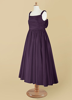 Azazie Cutie Pie Flower Girl Dresses Plum A-Line Pleated Matte Satin Dress image9