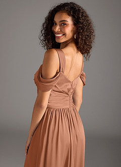 Azazie Lianne Bridesmaid Dresses Bronzer A-Line Off the Shoulder Stretch Satin Dress image4