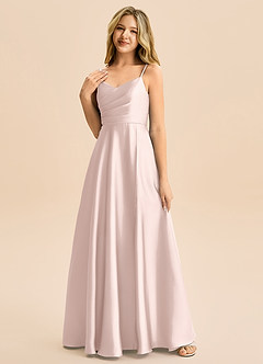 Azazie Rumi Junior Blushing Pink A-Line Pleated Stretch Satin Dress image3