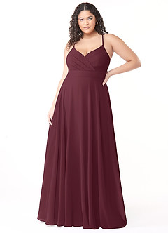 Azazie Avelina Brautjungfernkleider A-Linie V-Hals Gefaltet Chiffon Kleid Cabernetrot image6