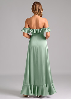 Azazie Lyra Bridesmaid Dresses Agave A-Line Off the Shoulder Stretch Satin Convertible Dress image6