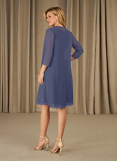 Azazie Shirley Mother of the Bride Dresses A-Line Scoop Pleated Chiffon Knee-Length Dress image2