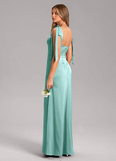 Azazie Frostine Bridesmaid Dresses Aqua A-Line Bow Stretch Satin Dress image6
