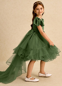 Azazie Cocoa vestidos de niña de las flores Vestido de Oliva de Tul de Princesa con Plisado image1