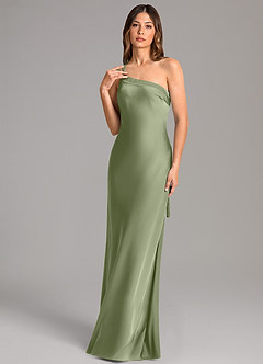 Azazie Monroe At-home Try On Dresses English Rose Mermaid One Shoulder Stretch Satin Dress image1