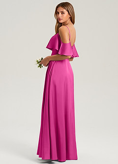 Azazie Jean Bridesmaid Dresses Fuchsia A-Line Off the Shoulder Stretch Satin Dress image4