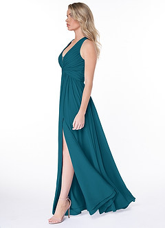 Azazie Jaclyn Bridesmaid Dresses Ink Blue A-Line Pleated Chiffon Dress image3