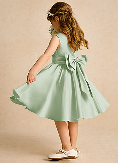 Azazie Sosie Flower Girl Dresses Dusty Sage Dusty Sage A-Line Pleated Matte Satin Dress image4