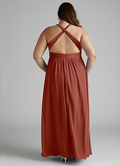 Azazie Ashia Brautjungfernkleider A-Linie Plissee Chiffon Kleid Rotbraun image11