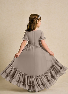 Azazie Kass Flower Girl Dresses Taupe A-Line Pleated Chiffon Dress image3
