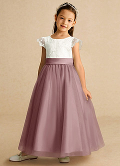 Azazie Pookie Blumenmädchenkleider A-Linie Spitze Tüll Kleid Altrosa image1