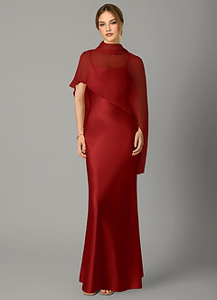 Azazie Jaleesa Robes de demoiselle d'honneur Robe Trapèze en Satin extensible Col Haut Grenade image1