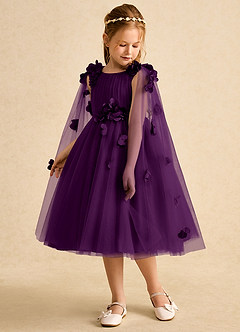 Azazie Staria Flower Girl Dresses Grape Ball-Gown Ruched Tulle Dress image5