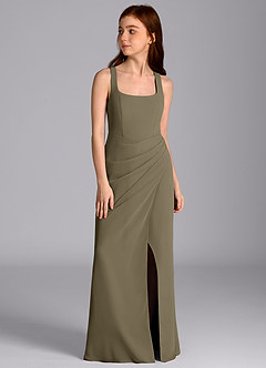 Azazie Mero Junior Willow Green Mermaid Pleated Chiffon Dress image5