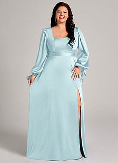 Azazie Leonia Suknie dla druhen Linia A Długi rękaw Satyna elastyczna Do ziemi Sukienka image11