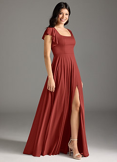 Azazie Bondi Bridesmaid Dresses Terracotta A-Line Ruched Mesh Dress image6