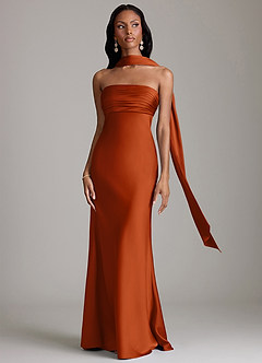 Azazie Saylor Brudtärnklänningar Klä av Sjöjungfru i Stretch Satin Axelbandslös Bränd Apelsin image9