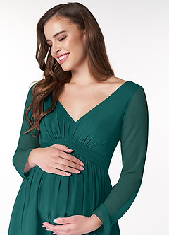 Azazie Teton vestidos de dama de honor de maternidad Vestido de Corte En A Manga larga Hasta el suelo Gasa image5