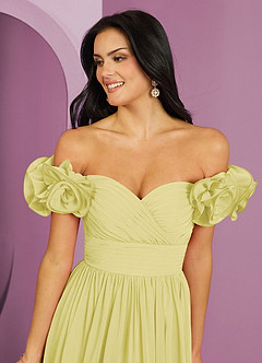 Barbie ♥ Azazie Bridesmaid Dresses Lemon Sorbet A-Line Off the Shoulder Chiffon Convertible Dress image9