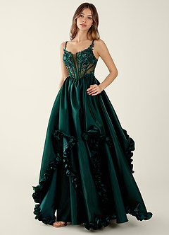 Halley Dark Green V-neck lace Corset A-line Prom Dress image4