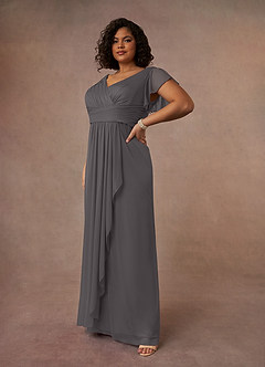 Azazie Reneya Kleider für die Brautmutter A-Linie Plissee Gittergewebe Kleid Stahlgrau image8