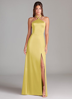 Azazie Elliana Bridesmaid Dresses Canary Sheath Side Slit Stretch Satin Dress image5