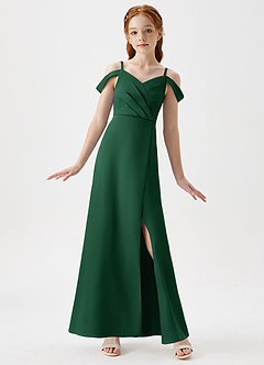 Azazie Ocean Junior Vestido de Verde Oscuro de Satén Elástico de Corte en A con Vestidos sin tirantes image1