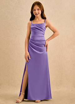 Azazie Cannoli Girls Formal Blumenmädchenkleider A-Linie Plissee Matte Satin Kleid Tahiti image3