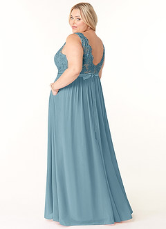 Azazie Elly Bridesmaid Dresses Moody Blue A-Line Lace Scoop Neck Chiffon Dress image9